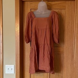 T.J.Maxx Rust Tiered Square-Neck Puff Sleeve Mini Dress